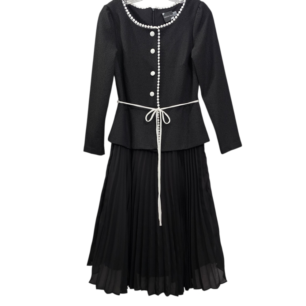 Maison Tara Nwot Black/White Retro Inspired Longsleeve Knit 2 Pc Look Dress